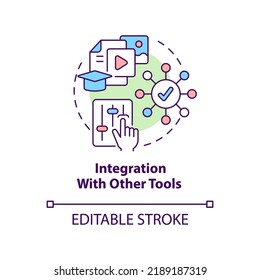 Integration with other tools concept icon. LCMS feature abstract idea thin line illustration. Multimedia content. Isolated outline drawing. Editable stroke. Arial, Myriad Pro-Bold fonts used