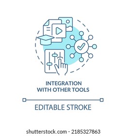 Integración con otras herramientas icono de concepto turquesa. LCMS presenta una ilustración de línea delgada de idea abstracta. Contenido multimedia. Dibujo de contorno aislado. Trazo editable. Fuentes Arial, Myriad Pro-Bold utilizadas