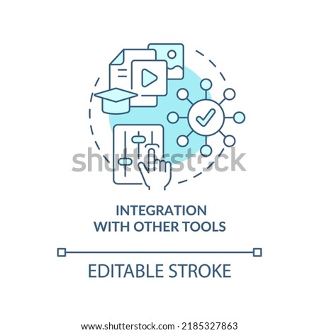 Integration with other tools turquoise concept icon. LCMS feature abstract idea thin line illustration. Multimedia content. Isolated outline drawing. Editable stroke. Arial, Myriad Pro-Bold fonts used