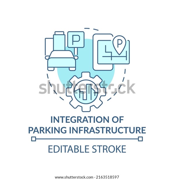 Integration of parking infrastructure turquoise\
concept icon. Maas requirement abstract idea thin line\
illustration. Isolated outline drawing. Editable stroke. Arial,\
Myriad Pro-Bold fonts\
used
