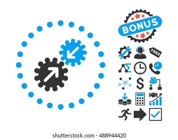 Integration pictograph with bonus pictograph collection. Vector illustration style is flat iconic bicolor symbols, blue and gray colors, white background.