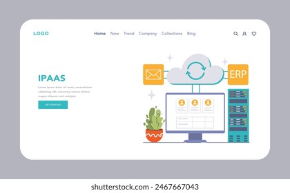 Integration Platform as a Service (IPaaS) concept. Visual showcasing seamless connection between email, cloud services, and enterprise resource planning. Flat vector illustration