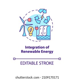 Integration of renewable energy concept icon. Smart grid system abstract idea thin line illustration. Isolated outline drawing. Editable stroke. Roboto-Medium, Myriad Pro-Bold fonts used