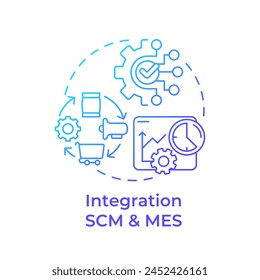 Integration SCM and MES blue gradient concept icon. Manufacturing execution systems. Factory automation. Round shape line illustration. Abstract idea. Graphic design. Easy to use in infographic