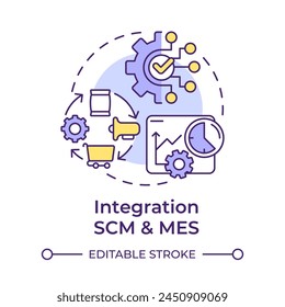 Integration SCM and MES multi color concept icon. Manufacturing execution systems. Factory automation. Round shape line illustration. Abstract idea. Graphic design. Easy to use in infographic, article