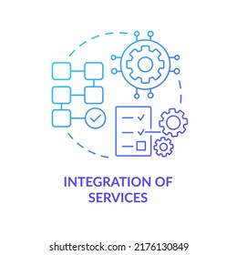 Integration Of Services Blue Gradient Concept Icon. Complex System. Maas Concept Component Abstract Idea Thin Line Illustration. Isolated Outline Drawing. Myriad Pro-Bold Font Used