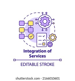 Integration Of Services Concept Icon. Complex System. Maas Concept Component Abstract Idea Thin Line Illustration. Isolated Outline Drawing. Editable Stroke. Arial, Myriad Pro-Bold Fonts Used