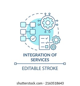 Integration Of Services Turquoise Concept Icon. Complex System. Maas Component Abstract Idea Thin Line Illustration. Isolated Outline Drawing. Editable Stroke. Arial, Myriad Pro-Bold Fonts Used