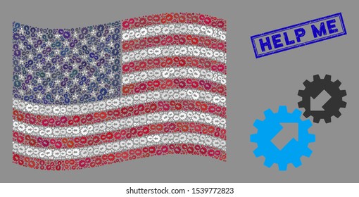 Integration symbols are organized into United States flag stylization with blue rectangle corroded stamp watermark of Help Me text.