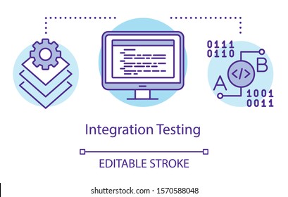 Integration Testing Concept Icon. Examine Units In Groups Idea Thin Line Illustration. Software Testing Process. Indicating Issues And Problems. Vector Isolated Outline Drawing. Editable Stroke