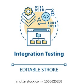 Integration testing concept icon. Software development stage idea thin line illustration. Application perfomance verification. IT project managment. Vector isolated outline drawing. Editable stroke