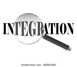 Integration text viewed under magnifying glass illustration
