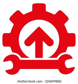 Integration Tools vector icon. Style is flat symbol, red color, rounded angles, white background.
