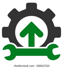 Integration Tools vector icon. Style is bicolor flat symbol, green and gray colors, rounded angles, white background.