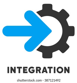 Integration vector icon with caption. Style is a flat symbol with rounded angles, light blue and gray colors.