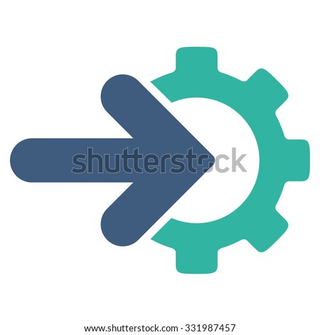 Integration vector icon. Style is bicolor flat symbol, cobalt and cyan colors, rounded angles, white background.