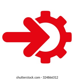 Integration vector icon. Style is flat symbol, red color, rounded angles, white background.