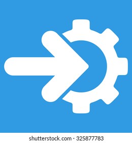 Integration vector icon. Style is flat symbol, white color, rounded angles, blue background.