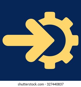 Integration vector icon. Style is flat symbol, yellow color, rounded angles, blue background.
