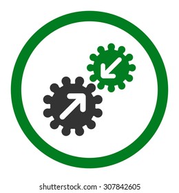 Integration vector icon. This rounded flat symbol is drawn with green and gray colors on a white background.