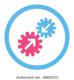 Integration vector icon. This rounded flat symbol is drawn with pink and blue colors on a white background.
