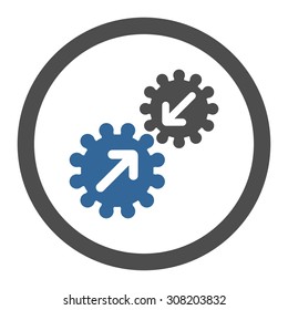 Integration vector icon. This rounded flat symbol is drawn with cobalt and gray colors on a white background.