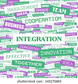 INTEGRATION. Word cloud concept illustration. 