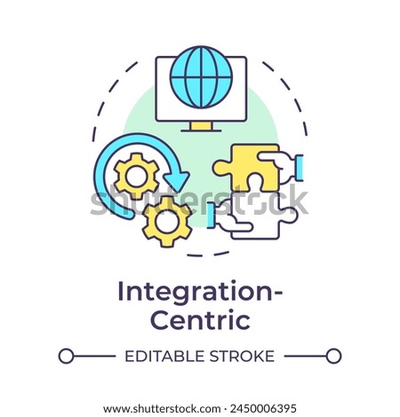 Integration-centric multi color concept icon. Business processes organization. Teamwork puzzle. Round shape line illustration. Abstract idea. Graphic design. Easy to use in infographic, article