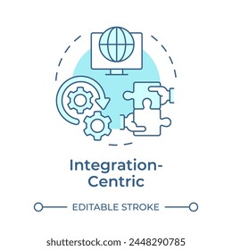 Integration-centric soft blue concept icon. Business processes organization. Teamwork puzzle. Round shape line illustration. Abstract idea. Graphic design. Easy to use in infographic, article