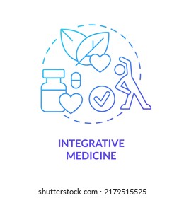 Integrative medicine blue gradient concept icon. Approach to medical care abstract idea thin line illustration. Effective treatment and therapy. Isolated outline drawing. Myriad Pro-Bold font used