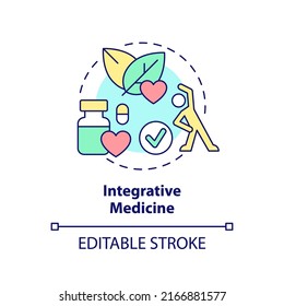 Integrative medicine concept icon. Approach to medical care abstract idea thin line illustration. Effective treatment. Isolated outline drawing. Editable stroke. Arial, Myriad Pro-Bold fonts used