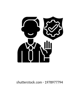 Integrity Black Glyph Icon. Company Employee Accountability. Core Corporate Values. Business Ethics. Administration And Management. Silhouette Symbol On White Space. Vector Isolated Illustration