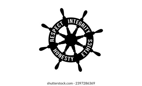 Integrity ethics honesty respect symbol, inscription on the ship's rudder