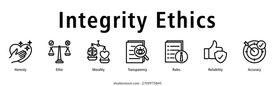 Integrity ethics icon vector concept with honesty, strong ethics, morality, transparency, rules, and reliable values for professional conduct.