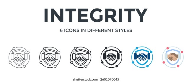 Integrity Icon In Different Style Vector Illustration. Designed In Thin Line, Regular Line, Bold Line, Glyph, Color Fill, And Flat Style Can Be Used For Web