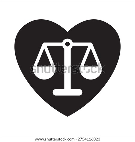 Integrity icon. Heart with scale icon. Outline icon. Symbol of integrity, honesty, ethical balance, justice heart, moral values, fairness, trustworthiness, ethical decision, law ethics, transparent.