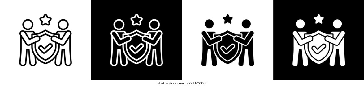Integrity Icon In Outline And Glyph Styles With Black And White Variations