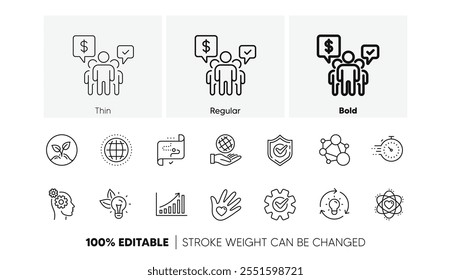 Integrity, Target purpose and Strategy. Core values line icons. Helping hand, social responsibility, commitment goal icons. Linear set. Line icons set. Vector