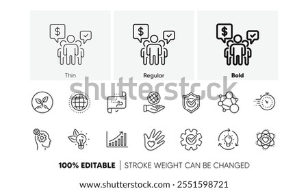 Integrity, Target purpose and Strategy. Core values line icons. Helping hand, social responsibility, commitment goal icons. Linear set. Line icons set. Vector