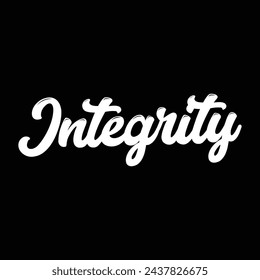 integrity text on black background.