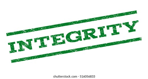 Integrity watermark stamp. Text caption between parallel lines with grunge design style. Rubber seal stamp with scratched texture. Vector green color ink imprint on a white background.