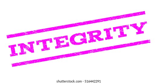 Integrity watermark stamp. Text caption between parallel lines with grunge design style. Rubber seal stamp with unclean texture. Vector magenta color ink imprint on a white background.