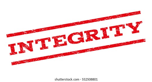 Integrity watermark stamp. Text tag between parallel lines with grunge design style. Rubber seal stamp with dirty texture. Vector red color ink imprint on a white background.