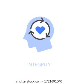 Integrity in the workplace symbol with a human head and a heart. Easy to use for your website or presentation.