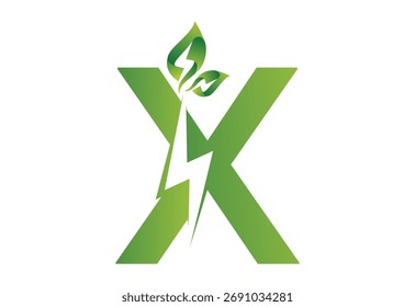 Intel letzteres x mit grünem Öko-Symbol eletronic Logo Design-Vorlage