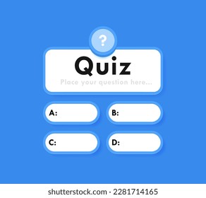 Intelectual quiz game pop up box with question mark and variants of answers. Design concept for test, exam, education and learning. Question and answers. Vector illustration.