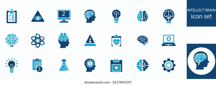 intellect Brain icon set . Awareness, mental, intellect, neurology, wit, contemplation, mindset, smart, learning, mind and more