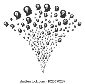 Intellect Bulb burst fountain. Vector illustration style is flat iconic symbols. Object fountain made from random pictograms as intellect bulb fireworks.
