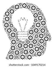 Intellect Bulb collage of mechanical wheels. Vector cog objects are composed into intellect bulb illustration.