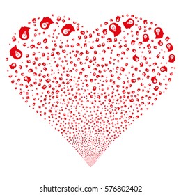 Intellect Bulb fireworks with heart shape. Vector illustration style is flat red iconic symbols on a white background. Object salute combined from confetti pictograms.